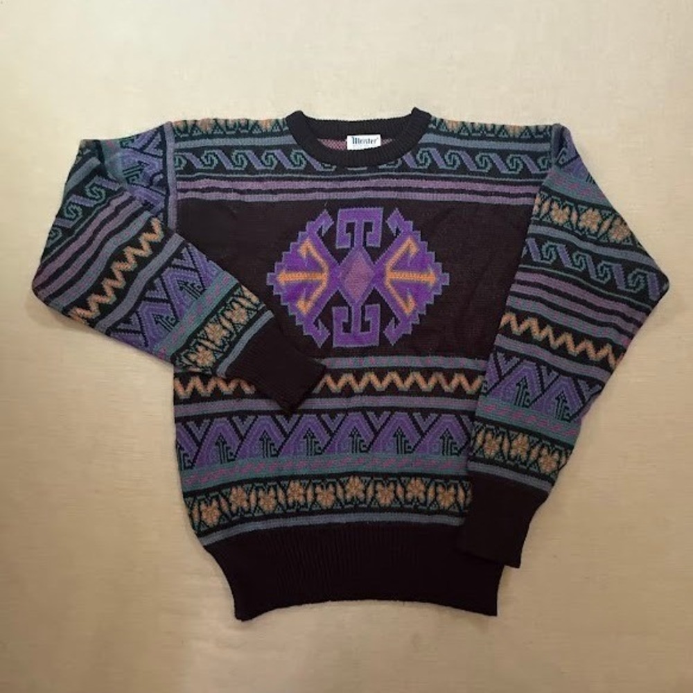 Vintage Meister‎ Geometric Pattern Sweater Pullover Long Sleeve Knit Multi Color